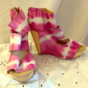 Pink leather Tie Dye platform wedges